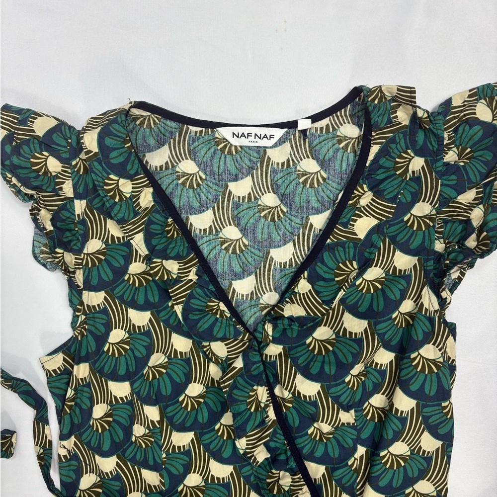 NAF NAF Green and Cream Patterned Mini Dress - Picture 2 of 7